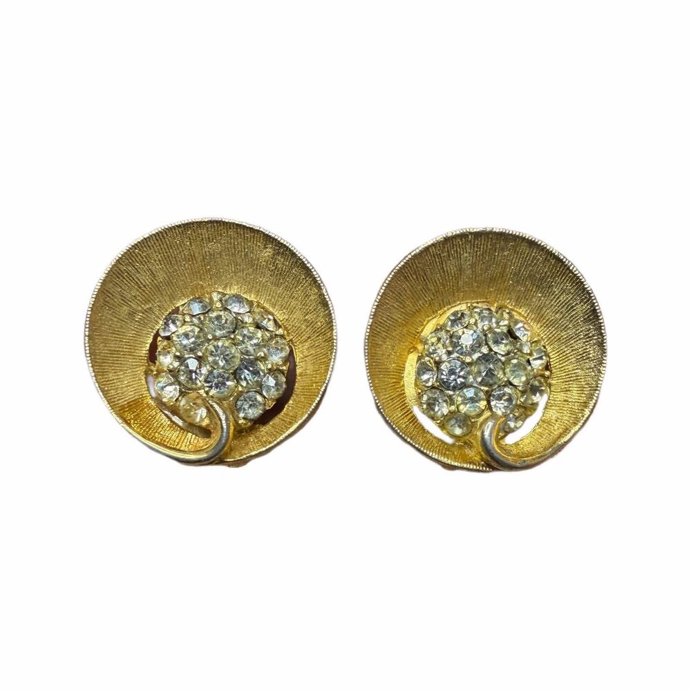 Vintage Gold Tone BSK Cluster Gemmed Stud Earrings